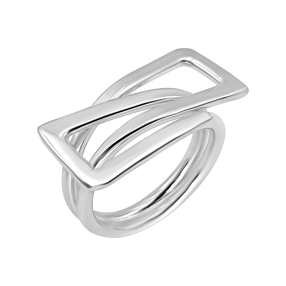 Sterling Silver Modern Open Rectangle Statement Wrap Ring - Double Band