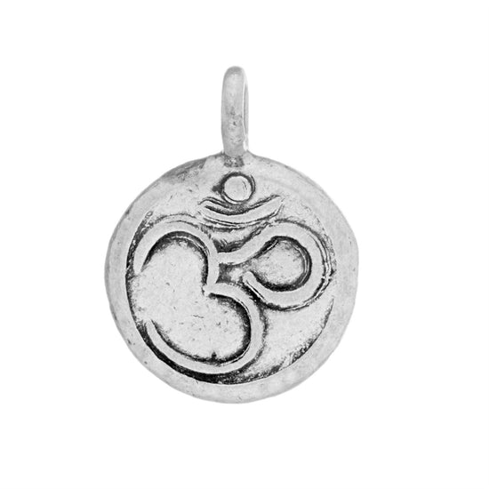 Karen Hill Tribe Silver Round Om Aum Symbol Pendant - Tribal Disc Charm
