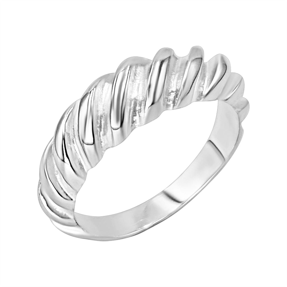 Sterling Silver Chunky Croissant Ring - Classic Ribbed Band