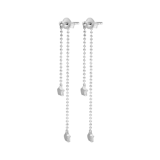 Sterling Silver Front and Back Star Drop Earrings - Ball Chain Design