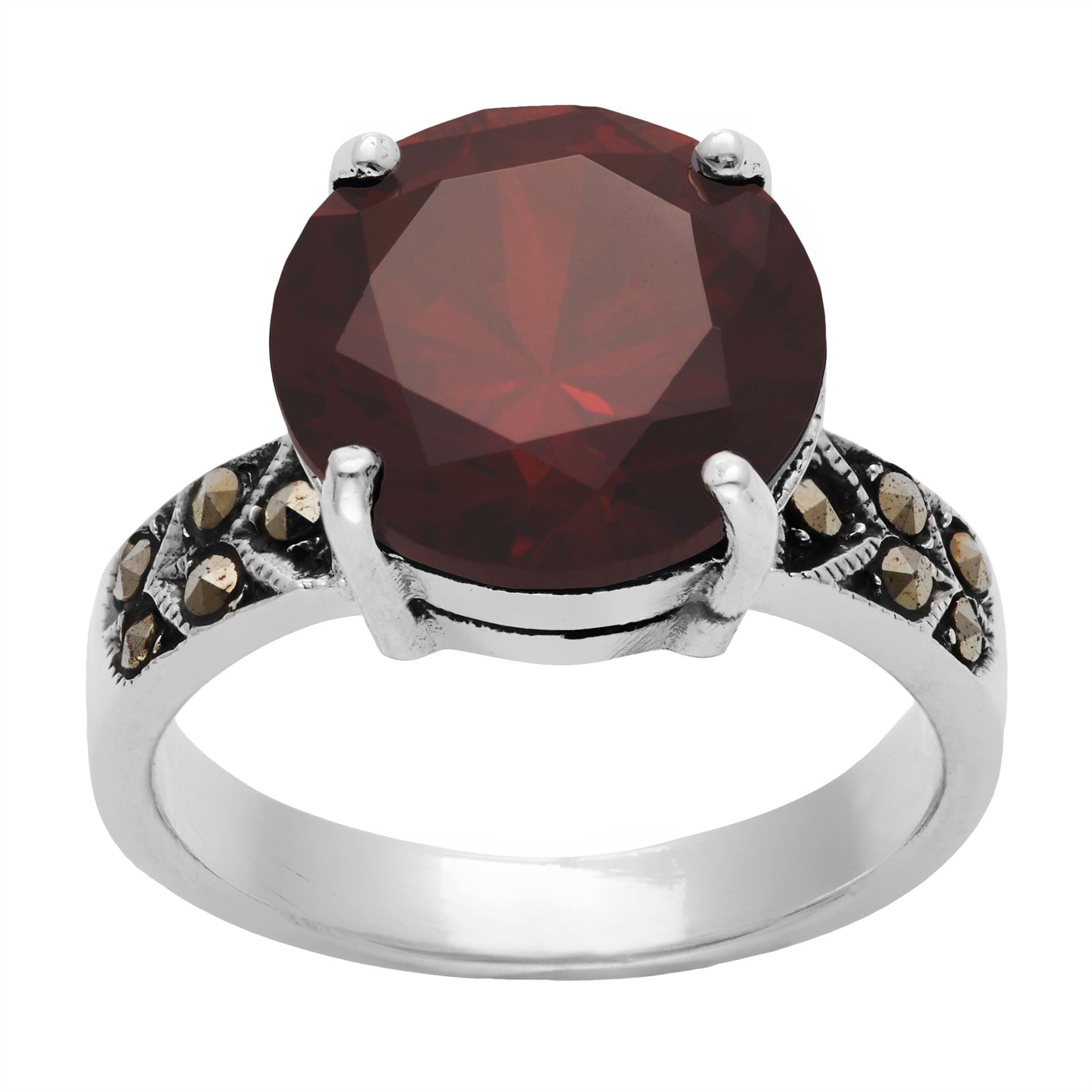 Sterling Silver Marcasite Round Cubic Zirconia Solitaire Ring