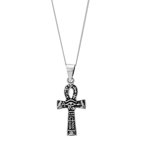 Sterling Silver Small Egyptian Ankh and Eye of Horus Pendant Necklace