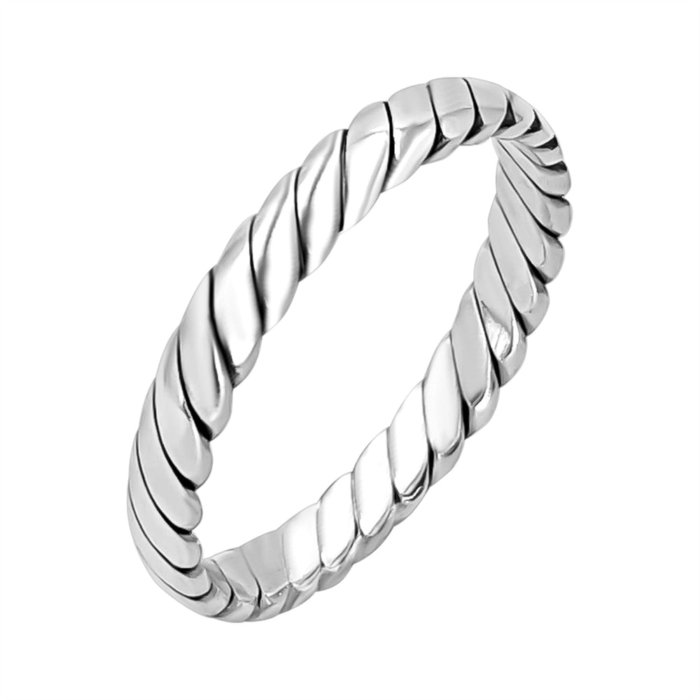 Sterling Silver Twisted Band Ring - Classic Braided Rope Design