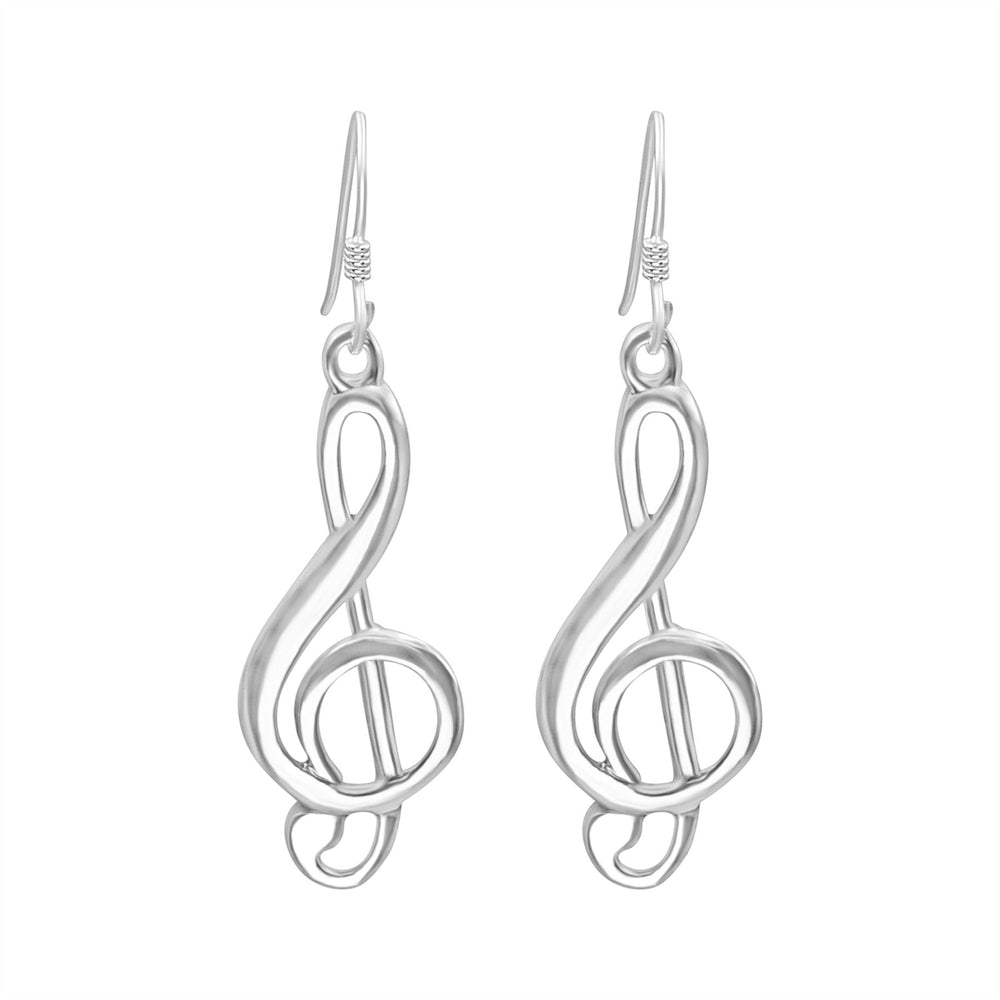 Sterling Silver Treble Clef Dangle Earrings - Musical Note Design