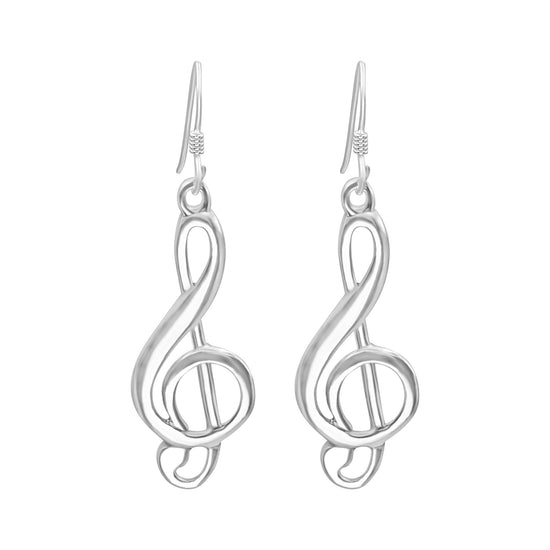 Sterling Silver Treble Clef Dangle Earrings - Musical Note Design
