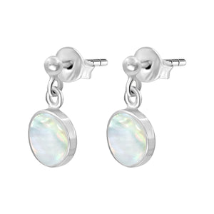 
                  
                    Sterling Silver Round Mother of Pearl Drop Earrings - Gemstone Studs
                  
                