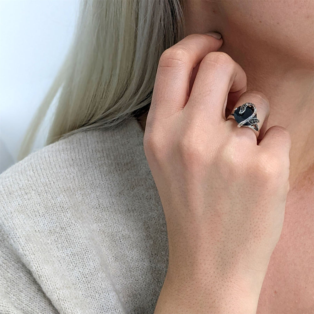 
                  
                    Sterling Silver Marcasite Black CZ Flower Ring
                  
                