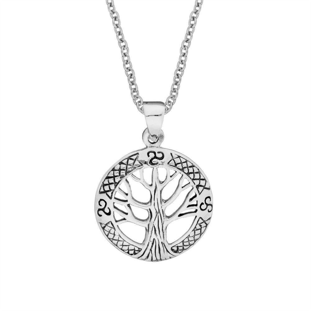 Sterling Silver Round Tree of Life Pendant Necklace