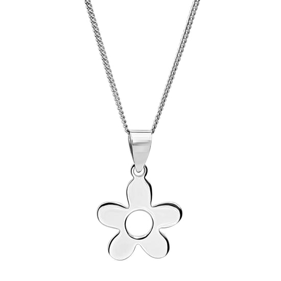 Sterling Silver Large 60s Flower Pendant Necklace - Floral Design