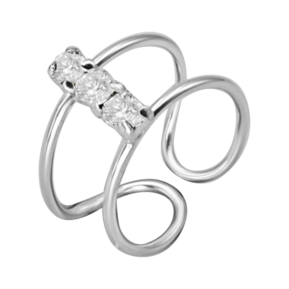 Sterling Silver CZ Double Hoop Ear Cuff - Cubic Zirconia Cuff Earring