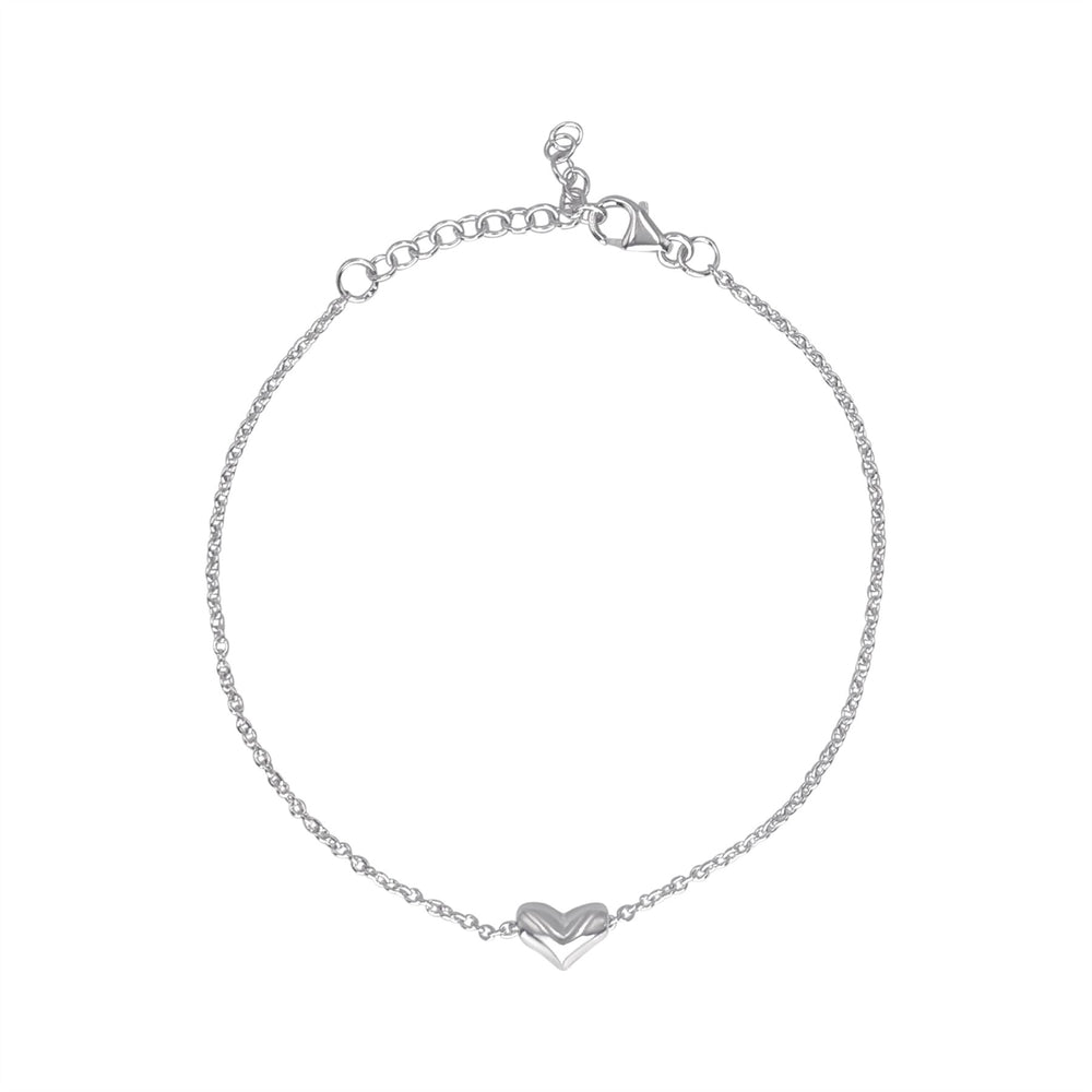 Sterling Silver Puffed Heart Bracelet - Classic Cable Chain Style