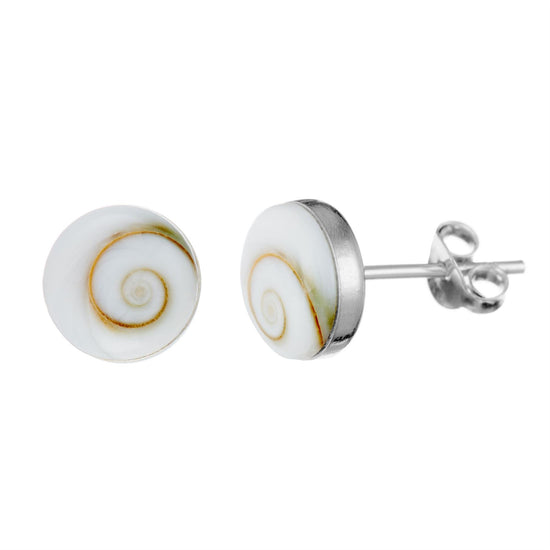 Sterling Silver Stud Earrings With Shiva Eye Shell - 8mm Seashell Studs