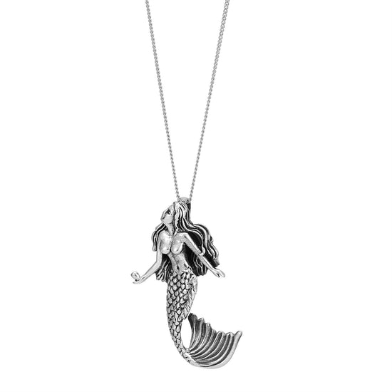Sterling Silver 3D Mermaid Necklace - Ocean Fairytale Pendant