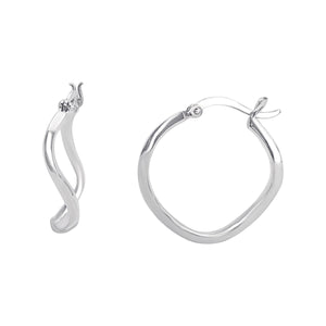 
                  
                    Sterling Silver Rippled Square Tube Hoop Earrings - 25mm Chunky Hoops
                  
                