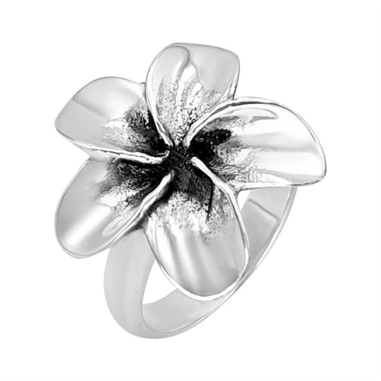 Sterling Silver Large Plumeria Flower Cocktail Ring - Hawaiian Style