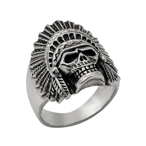 
                  
                    Sterling Silver Chunky Native American Chief Skull Biker Ring
                  
                