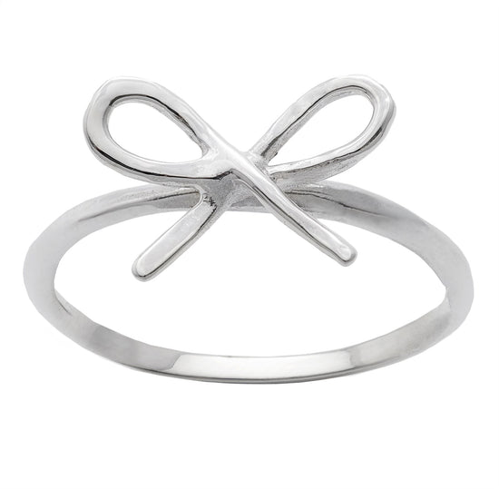 Sterling Silver Ribbon Bow Ring - Simple Thin Band