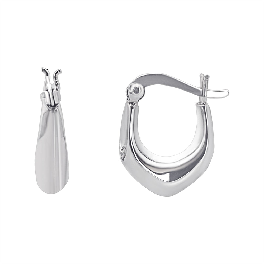 Sterling Silver Pentagonal Hoop Earrings - Chunky Pointed Hoops