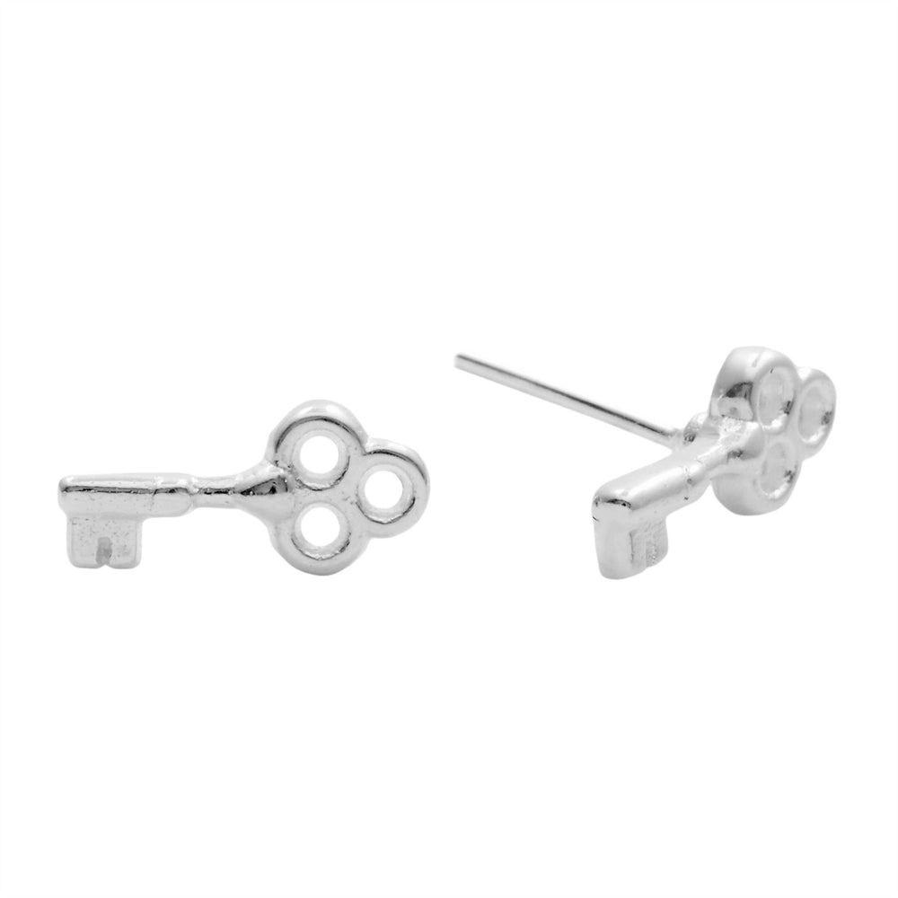 Sterling Silver Open Key Small Stud Earrings