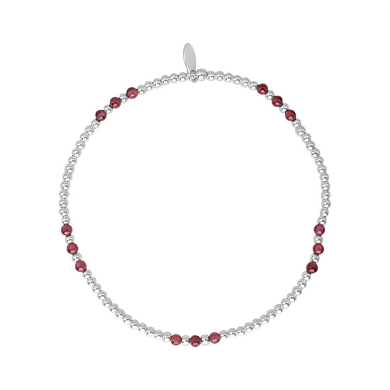 Sterling Silver Garnet Stretch Bracelet - Elastic Red Gemstone Beads