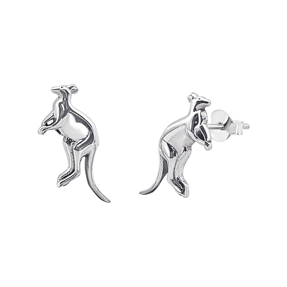 Sterling Silver Kangaroo Stud Earrings - Australian Zoo Animal Studs