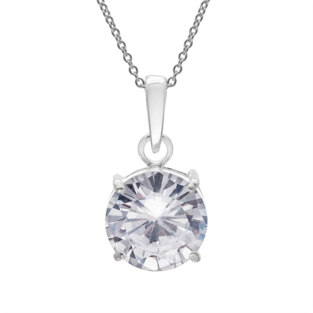 Sterling Silver Round Cut CZ Pendant Necklace