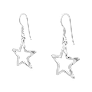 
                  
                    Sterling Silver Hammered Open Star Dangle Earrings - Celestial Design
                  
                