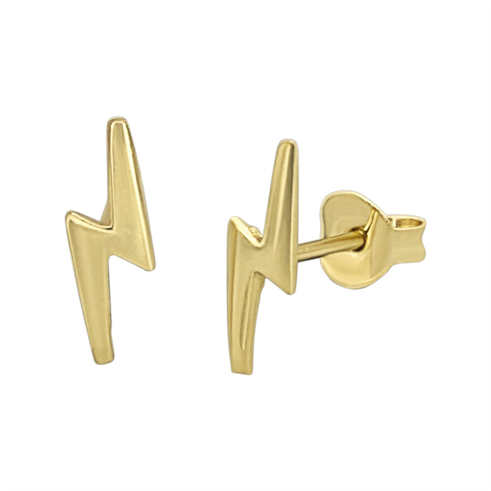 Gold-Plated Sterling Silver Lightning Bolt Stud Earrings - Tiny Studs