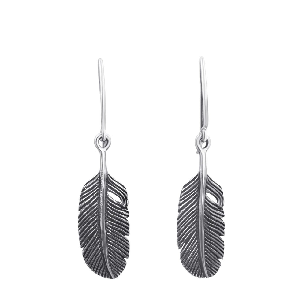 Sterling Silver Long Feather Dangle Earrings Leaf Shaped Jewellery