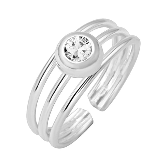 Sterling Silver Cubic Zirconia Toe Ring - Adjustable Multi-Band