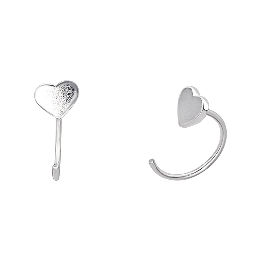 Sterling Silver Open Heart Pull-Through Hoop Earrings - Half Hoops