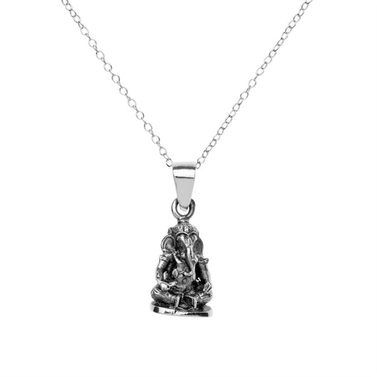 Sterling Silver Seated Ganesh Necklace - 3D Hindu God Pendant