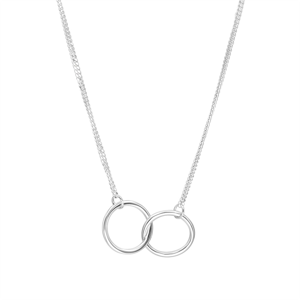 Sterling Silver Double Interlocking Circle Necklace - Geometric Design