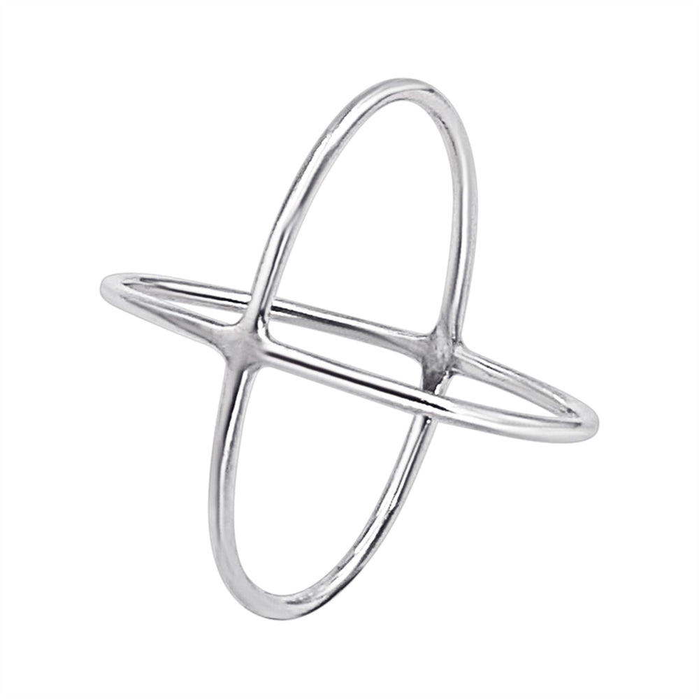 Sterling Silver Wide Criss Cross Ring - Modern Sleek Crossover Design