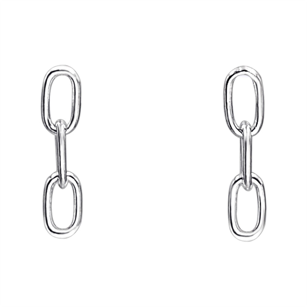 Sterling Silver Oval Link Dangle Earrings - Paperclip Chain Design