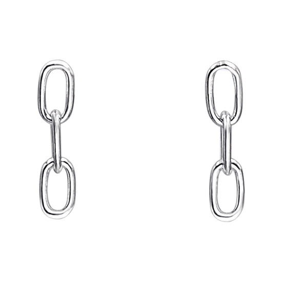 Sterling Silver Oval Link Dangle Earrings - Paperclip Chain Design
