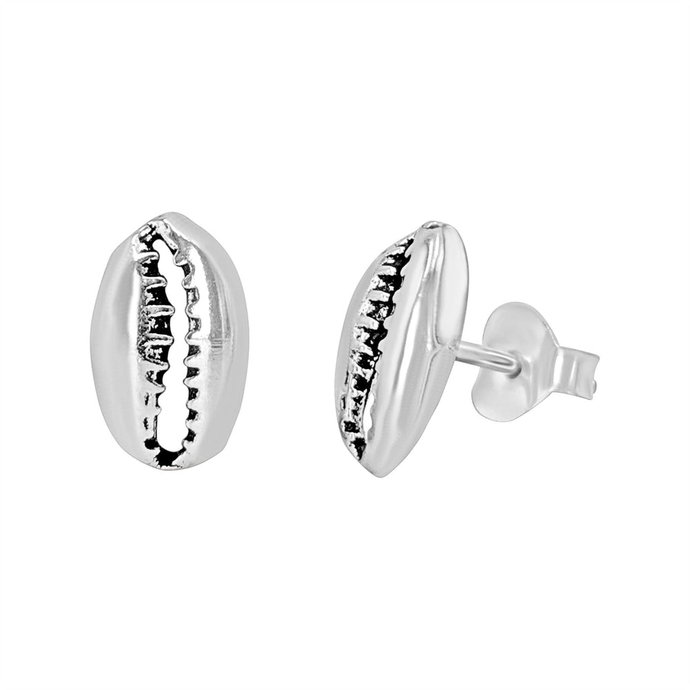 Sterling Silver Cowrie Shell Stud Earrings - Beach-Inspired Studs