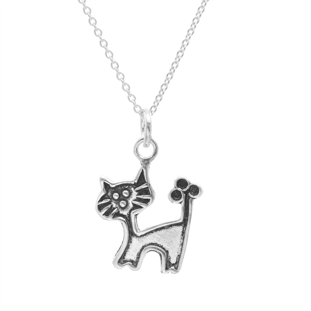 Sterling Silver Cartoon Cat Kitten Pendant Necklace