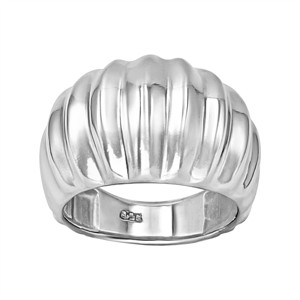 Sterling Silver Chunky Croissant Dome Ring - Wide Ribbed Band