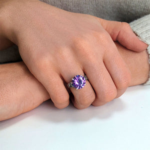 
                  
                    Sterling Silver Marcasite Solitaire Purple Round CZ Ring
                  
                