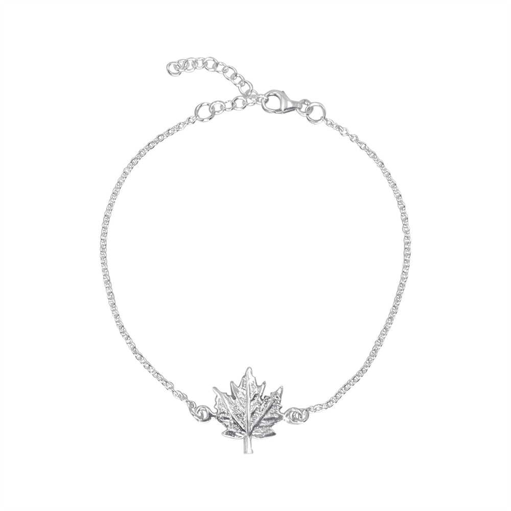 Sterling Silver Large Maple Leaf Bracelet - Cable Chain Style