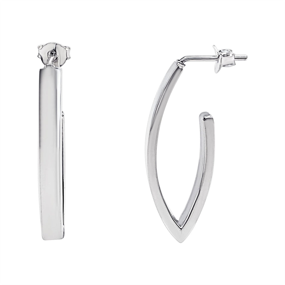 Sterling Silver Chunky Pointed Hoop Earrings - 30mm Long Oval Hoops