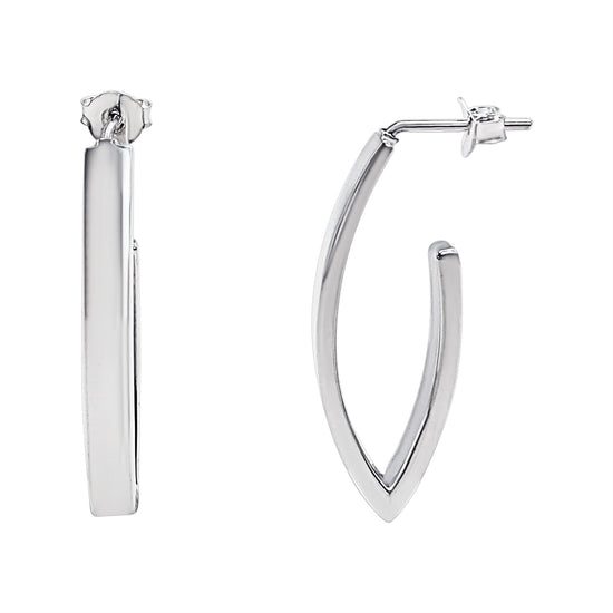 Sterling Silver Chunky Pointed Hoop Earrings - 30mm Long Oval Hoops