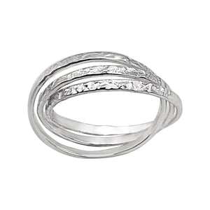 
                  
                    Sterling Silver Textured Russian Wedding Ring - Interlocking Triple Band
                  
                