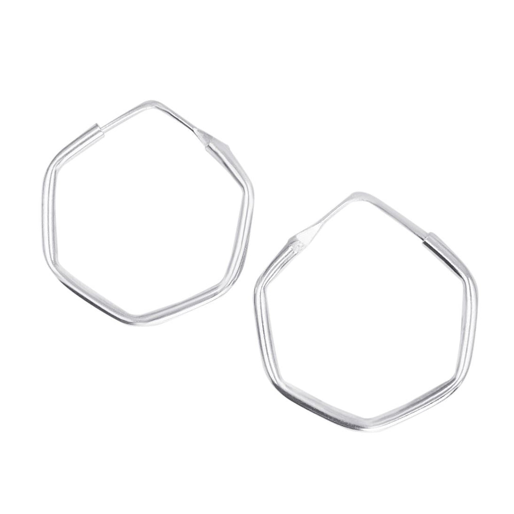 Sterling Silver Hexagon Sleeper Hoops Thin Round Tube Hoop Earrings