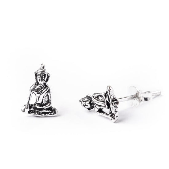 Sterling Silver Tiny Seated Buddha Stud Earrings - Hindu God Studs