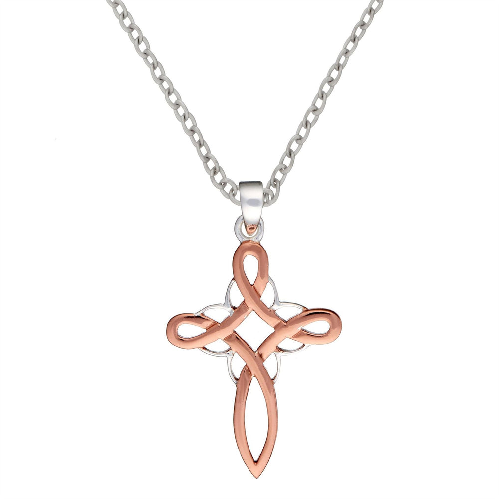 Rose Gold Plated Sterling Silver Celtic Cross Pendant Necklace