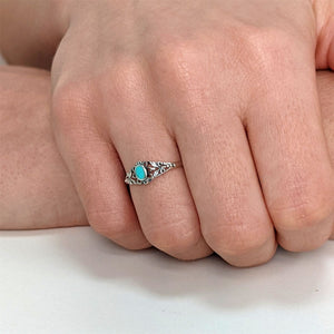 
                  
                    Sterling Silver Oval Turquoise Filigree Floral Vintage Style Ring
                  
                