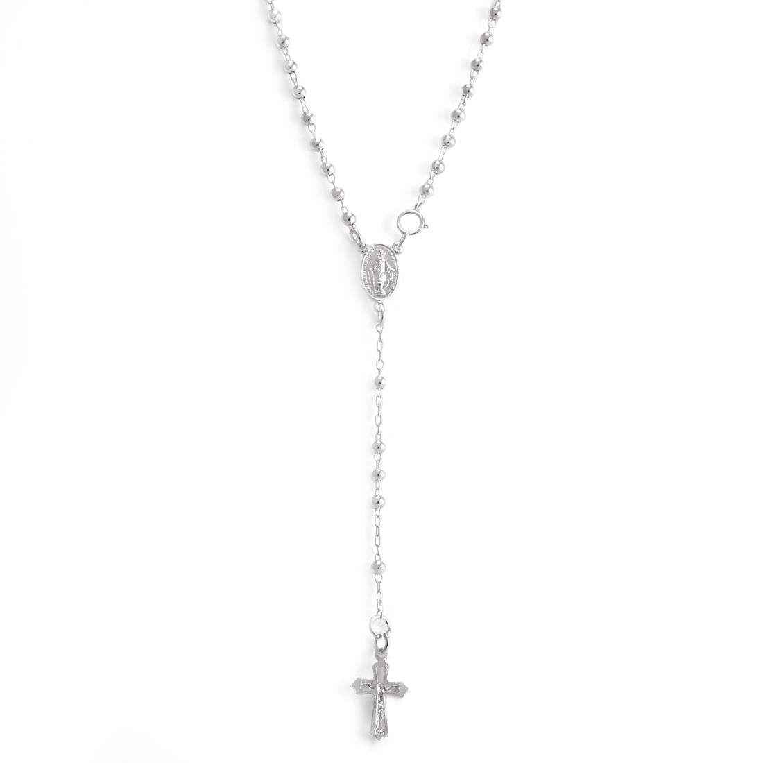 Sterling silver cross rosary bead necklace — 60cm Virgin Mary Y-necklace with crucifix