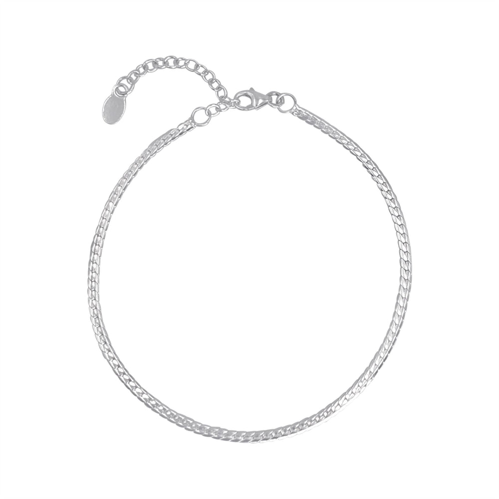 Sterling Silver Herringbone Chain Bracelet - Thin & Flat Design